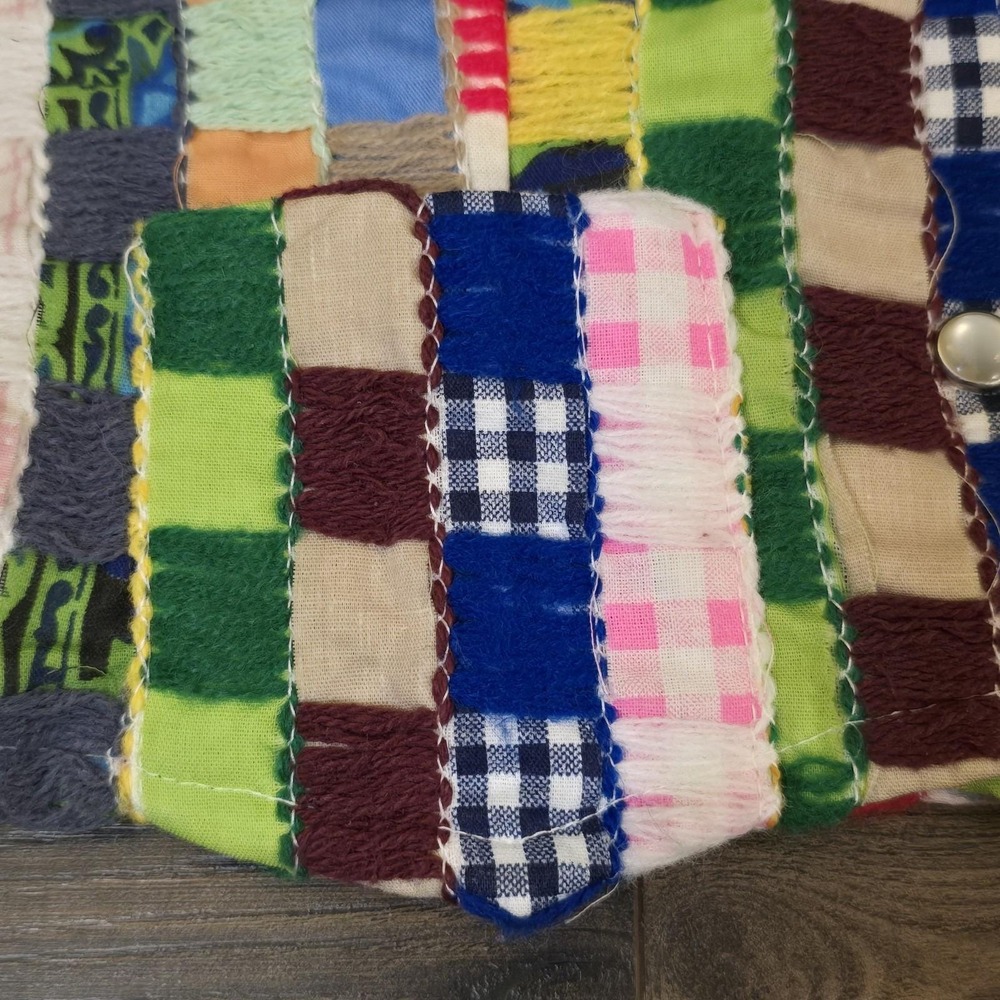 Vintage 70s Patchwork Boho Hippie‎ Festival Vest Women XS S Pearlsnap Lou Louis - Picture 4 of 13